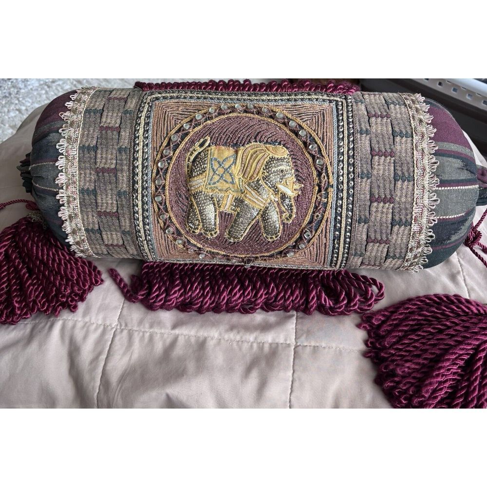 Gorgeous, Custom-Made Bolster Pillow, Big Elephant, Jewels Sequins Fancy Beads